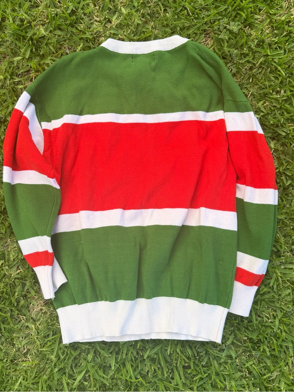 Gucci Green, Red & White Striped Crewneck Sweater with Logo Patches - Picture 4 of 4
